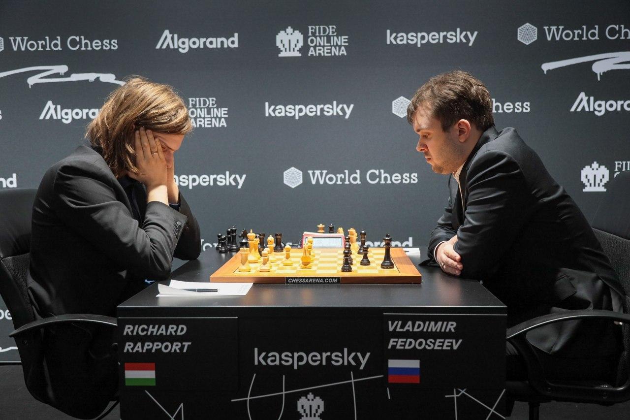 International Chess Federation on X: Richard Rapport and Grigoriy Oparin  draw their game, leaving the situation in Pool B unchanged: Vladimir  Fedoseev and Radoslaw Wojtaszek lead, half a point ahead of Rapport. #
