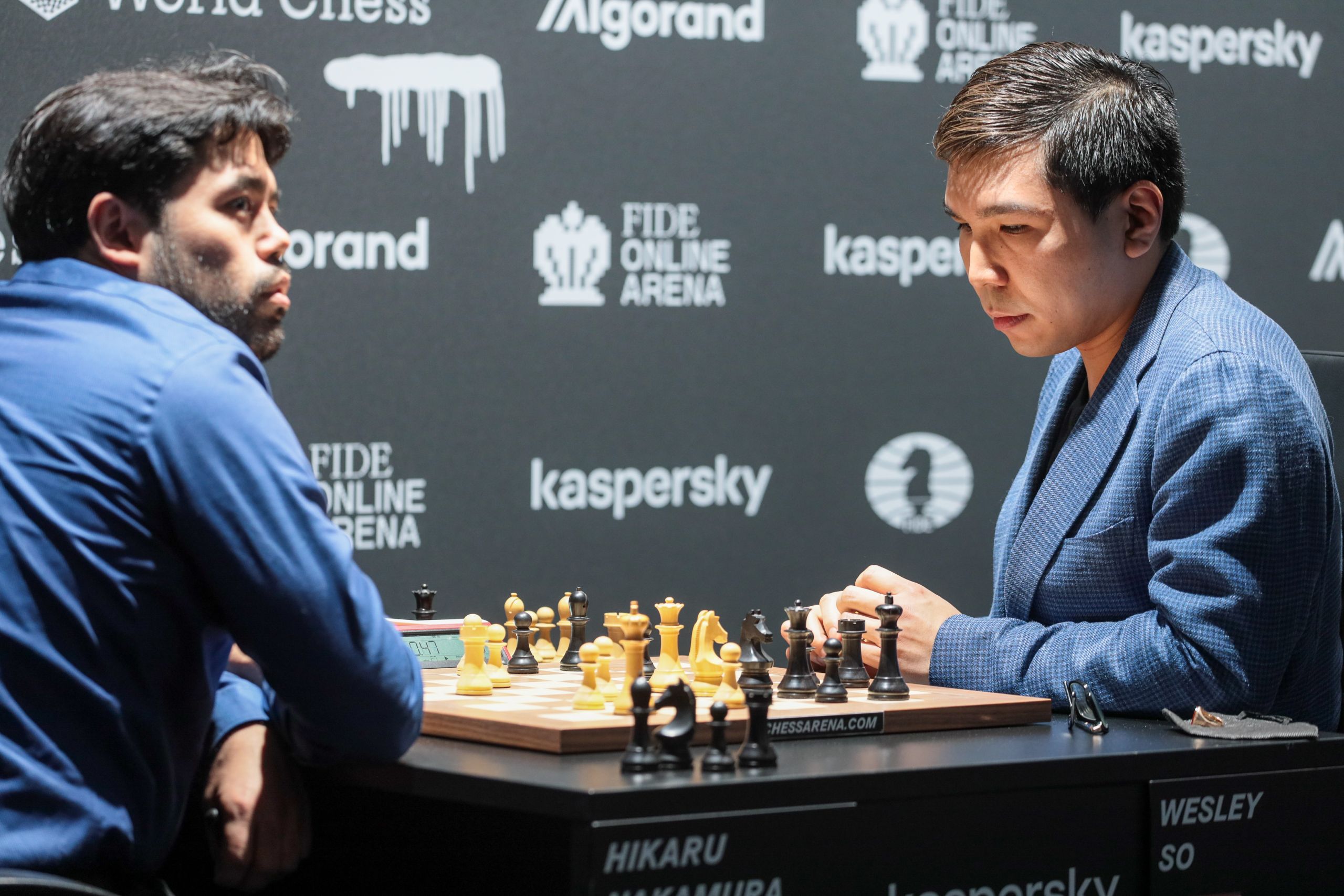 Richard Rapport and Radosław Wojtaszek after the tie-breaks of the FIDE  Grand Prix 2022 