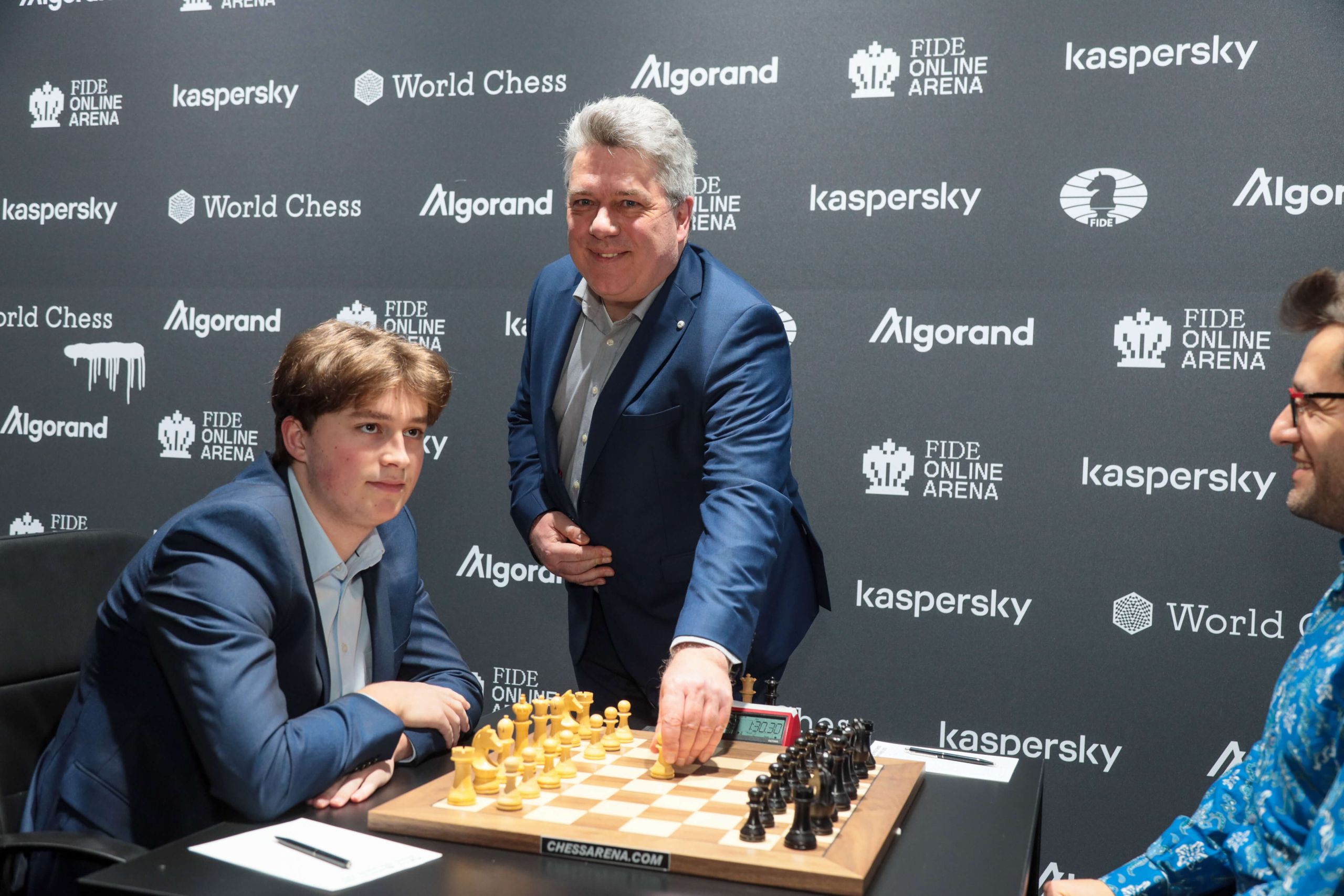 Daniil Dubov and Levon Aronian after Round 2 of the FIDE Grand
